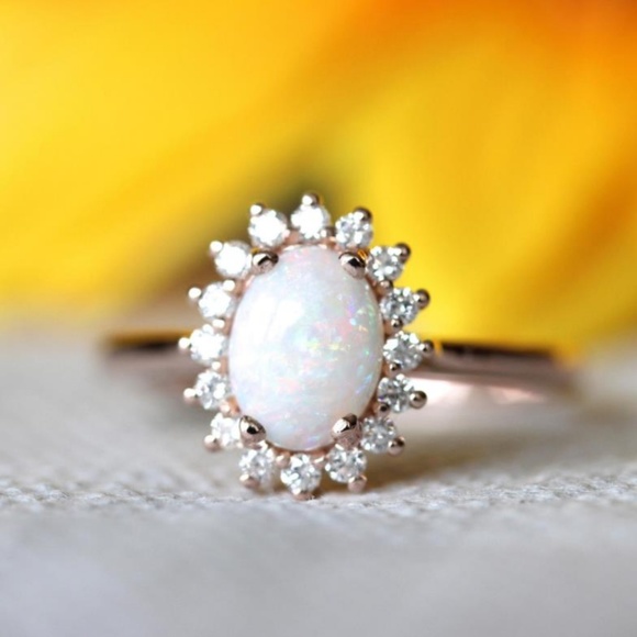 NEW 18K Rose Gold Diamond White Fire Opal Ring - Picture 3 of 5